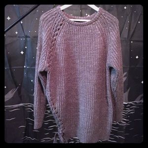 Gray Knit Pullover with Lace-Up Side.